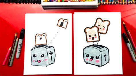 How to draw a bread kawaii | draw cute things. How To Draw Funny Toast And Toaster - Art For Kids Hub