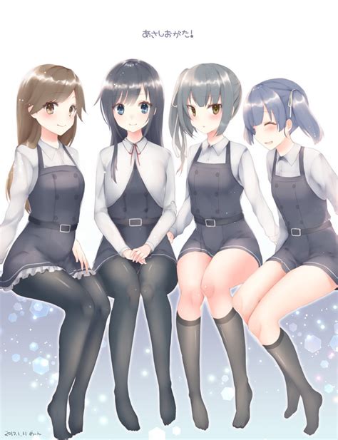 safebooru 2017 4girls arashio kantai collection asashio kantai collection black hair black