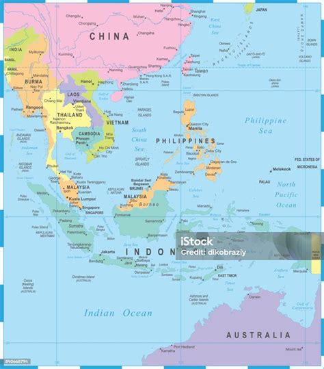 Ilustración De Mapa De Asia Suroriental Ilustración Vectorial Y Más