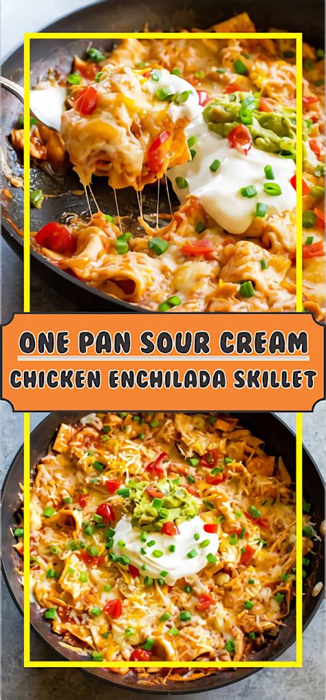 Add about a ¼ cup of shredded chicken, a tablespoon of green chilies, a couple of olives, and a sprinkling of shredded cheese to one end and roll the tortilla up. One Pan Sour Cream Chicken Enchilada Skillet #Chicken # ...