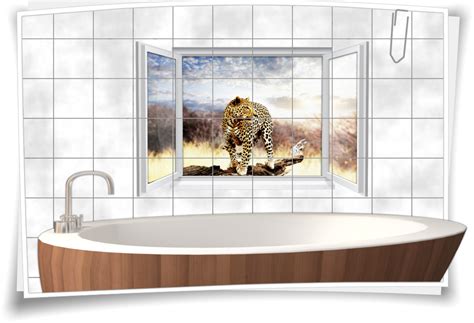 Sparen sie 5% an der kasse. Fliesenaufkleber Fliesenbild Fenster Leopard Bad WC ...