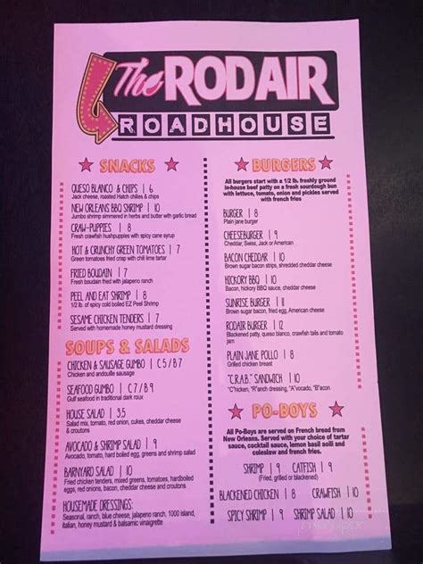 Find out how much items cost. Online Menu of The Rodair Roadhouse, Port Arthur, TX