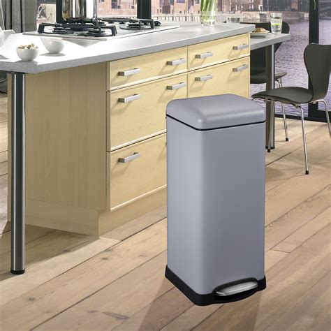 30l Steel Kitchen Rubbish Waste Bin With Foot Pedal And Soft Close Dome
