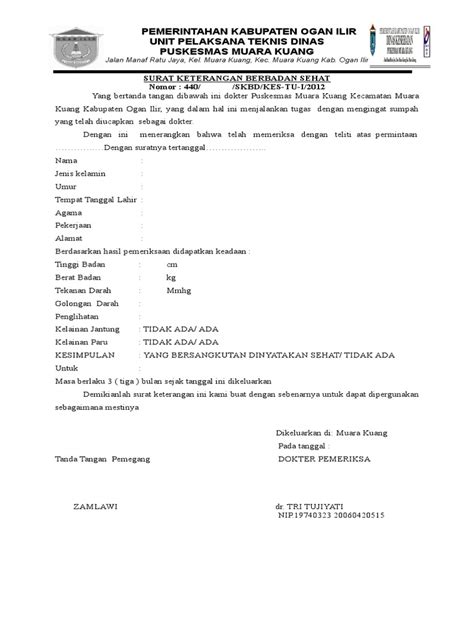 Saya berharap agar dapat menjadi salah satu kandidat untuk mengisi pekerjaan sebagai tenaga bidan di puskesmas bina sehat kota bandung, atas perhatian dan. Masa Berlaku Surat Keterangan Sehat Dari Puskesmas ...