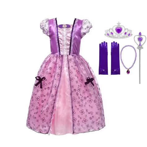 Girls Princess Sofia Dress Costume For Girls Puff Sleeve Cosplay