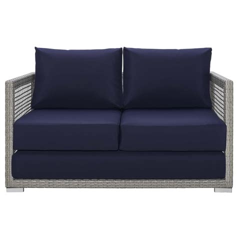 Aura Outdoor Patio Wicker Rattan Loveseat In Navy And Gray By Modway