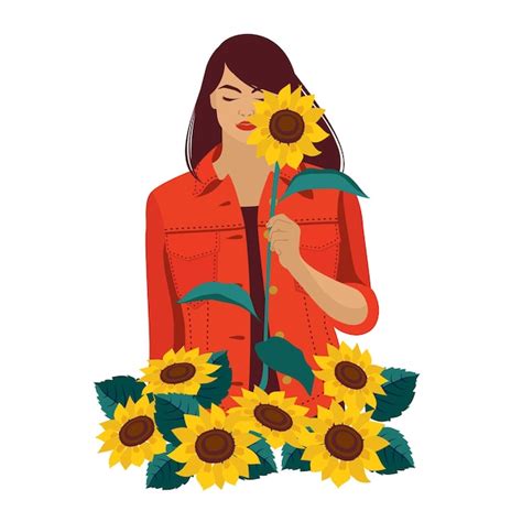 Premium Vector Girl Sunflowers