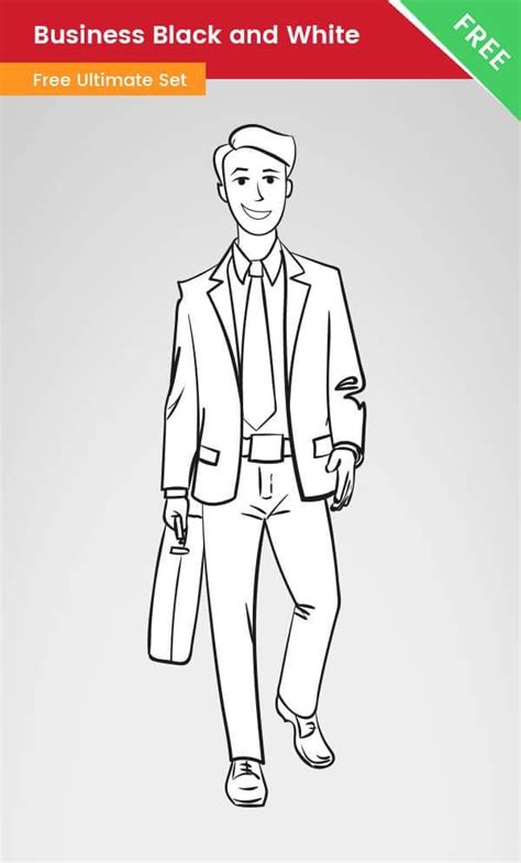 Black and white isolated illustration. A Business clipart of a man made in black and white style ...