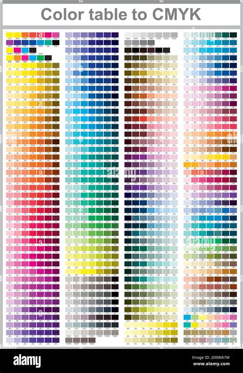 Color Table Pantone To Cmyk Color Print Test Page Illustration Cmyk