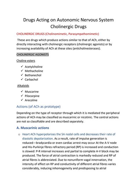 Solution Drugs Acting On Autonomic Nervous System Cholinergic Drugs