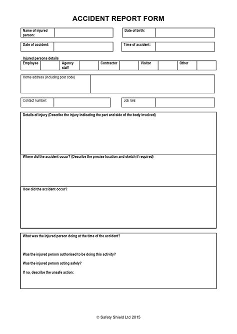 Printable Vehicle Accident Report Form Printable Forms Free Online
