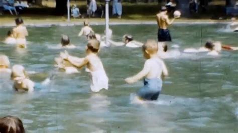 1950s Swimming Park Vintage 8mm Film Boys And Girls Swim Fountain Kids