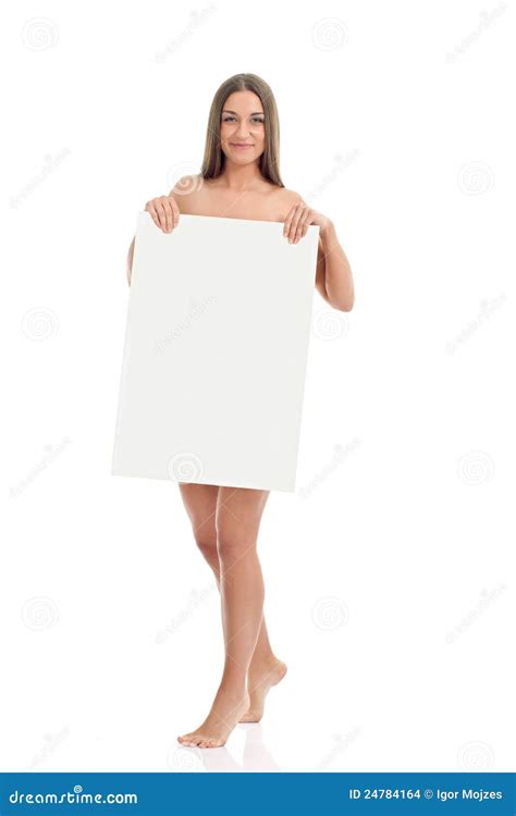 Beautiful Naked Woman Holding A Blank Sign Stock Photo Image Of