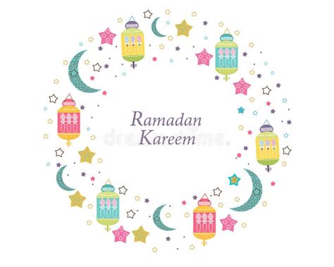 Ramadan Kareem With Colorful Lamps Crescents And Stars Traditional