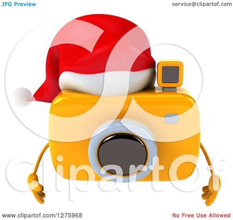 Clipart Of A 3d Christmas Camera Character Pouting And Wearing A Santa