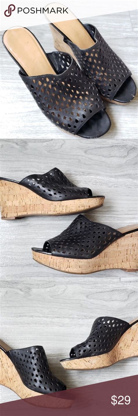 Franco Sarto Womens Cork Wedge Black Sandals