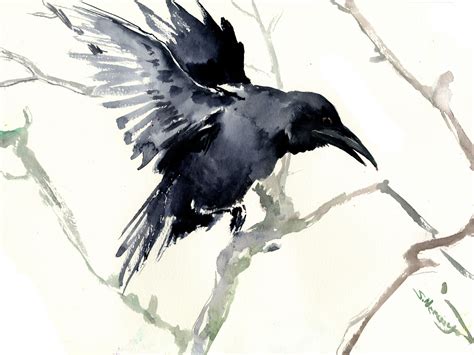 Flying Raven Artwork Black And White Art Raven Original Watercolor