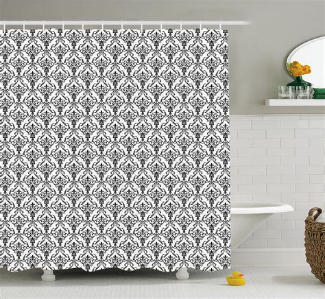 Damask Shower Curtain Monochrome Surreal Foliage Pattern With Cool