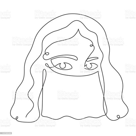 Eastern Woman In Hijab And Veil One Line Art Hand Drawn Oriental Arab