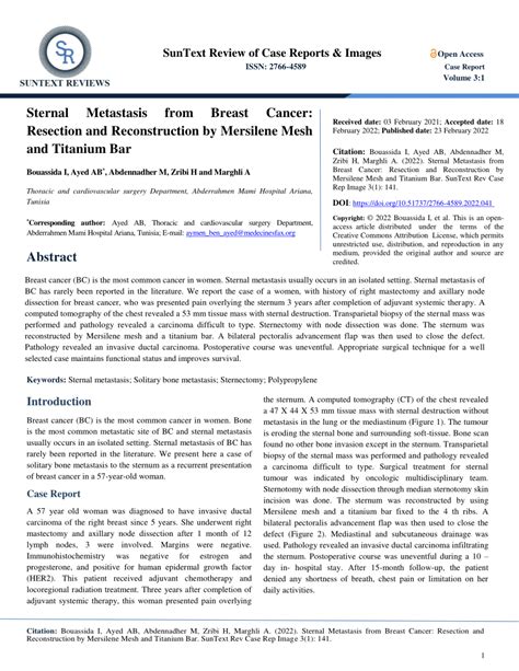 Pdf Sternal Metastasis From Breast Cancer Resection And