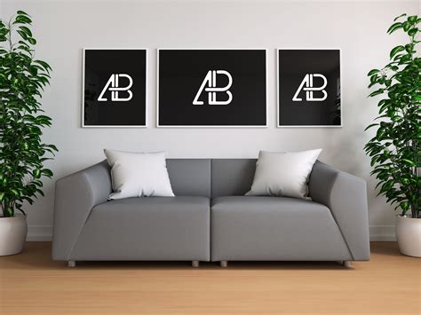 Download Triple Poster In Living Room Mockup | Best free fonts, Frames on wall, Mockup
