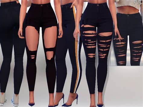 Black Ripped Denim Jeans By Pinkzombiecupcakes At TSR Sims Updates
