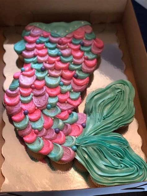 This little mermaid birthday cake was made using ideas from another mermaid cake on this website. Mermaid Tail Cupcake Pull Apart Cake by Anchors Away ...