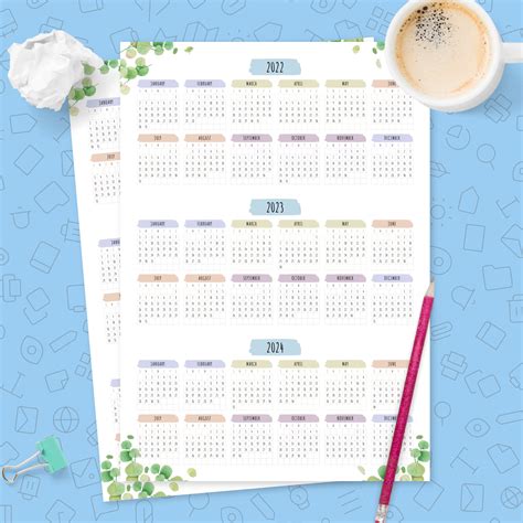 Three Year Calendar Template Botanical Design Template Printable Pdf