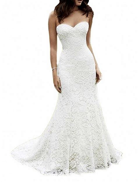 Womens Sweetheart Full Lace Beach Wedding Dress Mermaid Bridal Gown