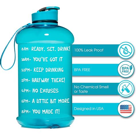 hydromate half gallon 64 oz motivational water bottle with time marker large bpa free jug with