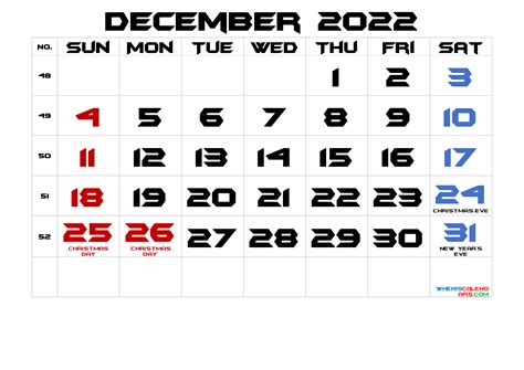 December 2022 Printable Calendar With Holidays 6 Templates