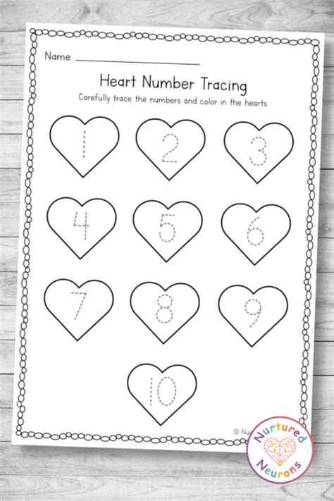 Heart Number Tracing Worksheet 1 10 Valentines Day Preschool