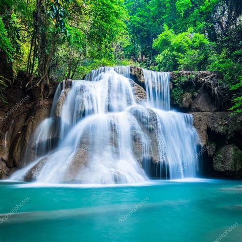 Deep Forest Waterfall At National Park Kanchanaburi Thailand Stock