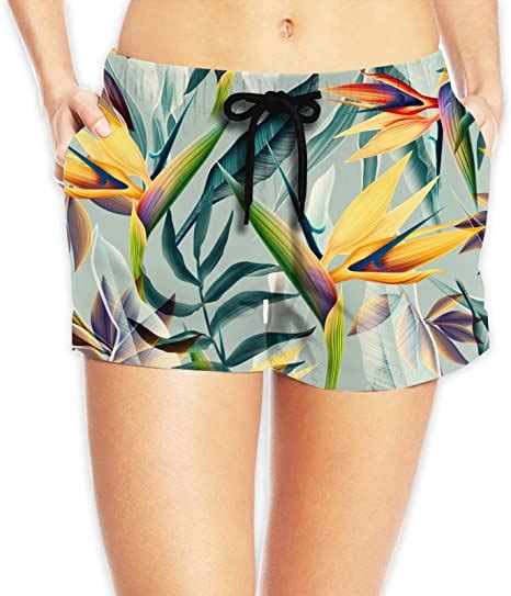 Amazon Com Tropical Green Floral Leaves Women Summer Beach Board Shorts Swim Trunks Quick Dry
