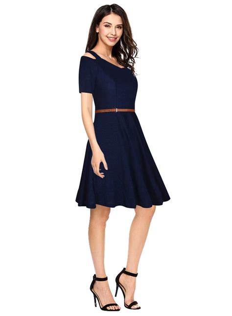 Blue Plain Blended Cotton Short Dresses Eka Lifestyle 3272241
