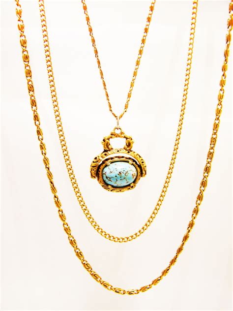 Vintage Goldette Turquoise Fob Necklace Collectors Weekly