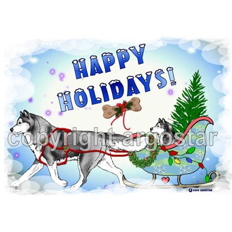 Matted Print Siberian Husky Christmas Sleigh Ride — Argostar Dog Art