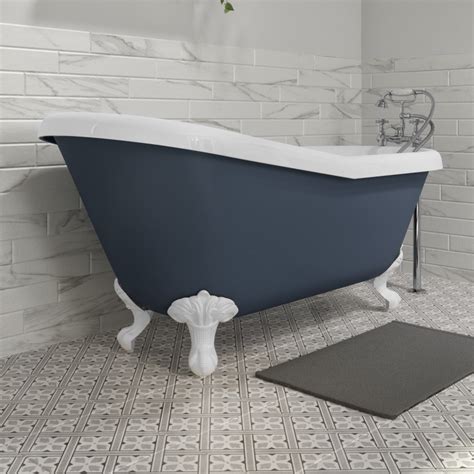 Baxenden Freestanding Single Ended Roll Top Slipper Bath Blue With