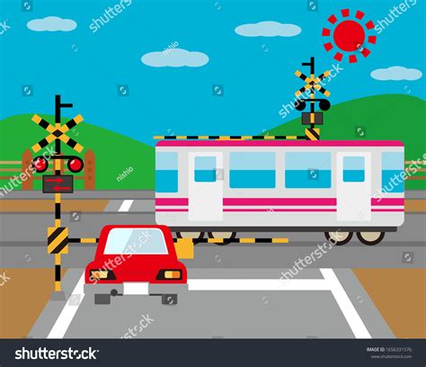 Illustration Train Passing Railroad Crossing Car Stock Vector Royalty