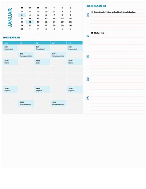 Drucke zwei unterschiedliche vorlagen aus. Kalender für die Wochenplanung von Schülern und ...