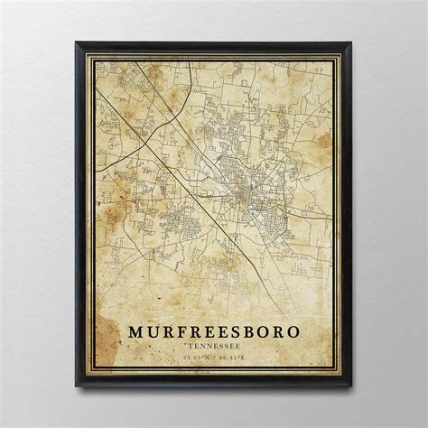 Vintage Murfreesboro Map Tennessee Vintage style Map City | Etsy