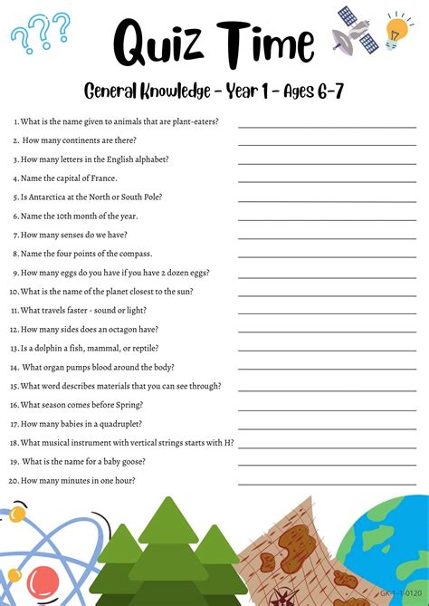 Kids Activitygeneral Knowledge Quiz 6 7 Year Olds Etsy New Zealand