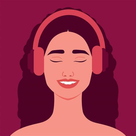 Beautiful Smiling Woman Listening To Music In Headphones Happy Girl In
