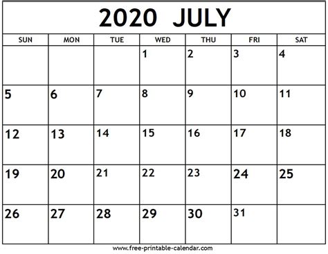 Free Printable Calendar Of July 2020 Calendar Printables Free Templates