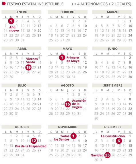 Calendario Laboral EspaÑa 2019 Con Todos Los Festivos