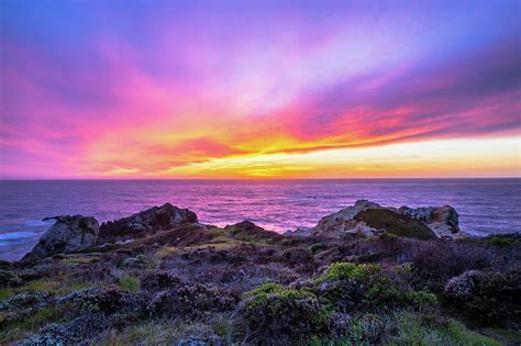 California Dreaming Colorful Sunset Over Pacific Ocean In Big Sur