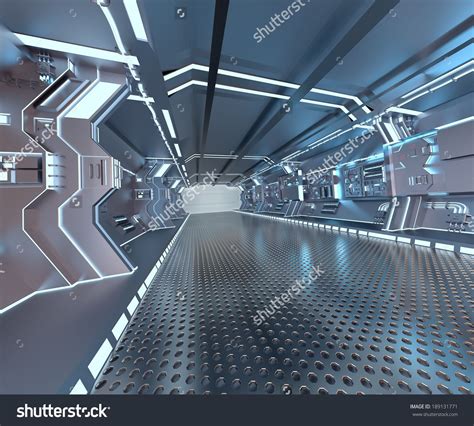 Futuristic Design Spaceship Interior With Metal Floor And