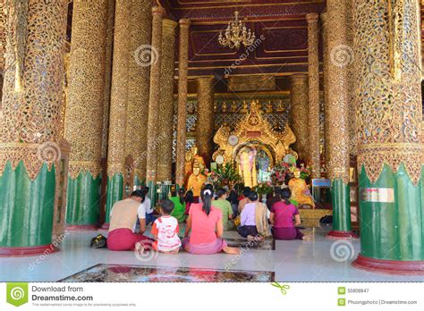 Burmese People Pray At Shwedagon Pagoda In Yangon Editorial Photography