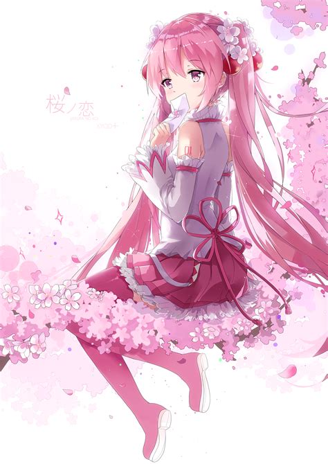 Wallpaper Illustration Long Hair Anime Girls Thigh Highs Vocaloid Pink Hair Pink Eyes