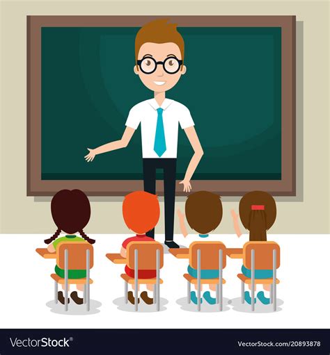 Man Teacher With Students In The Classroom Vector Image